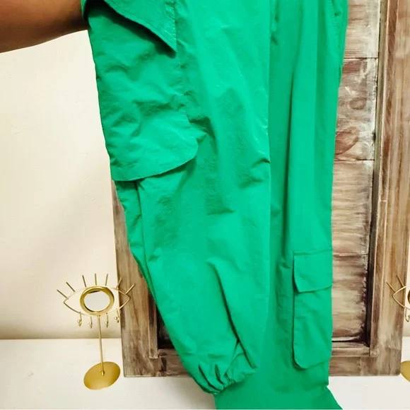 Green Cargo Windbreaker Drawstring Joggers - Picture 3 of 6